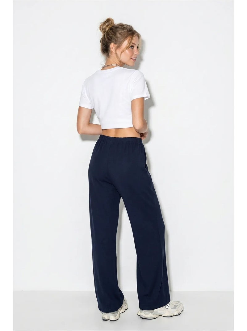 Pantalon large en coton à taille coulissée lucci Bleu marine - Kiabi