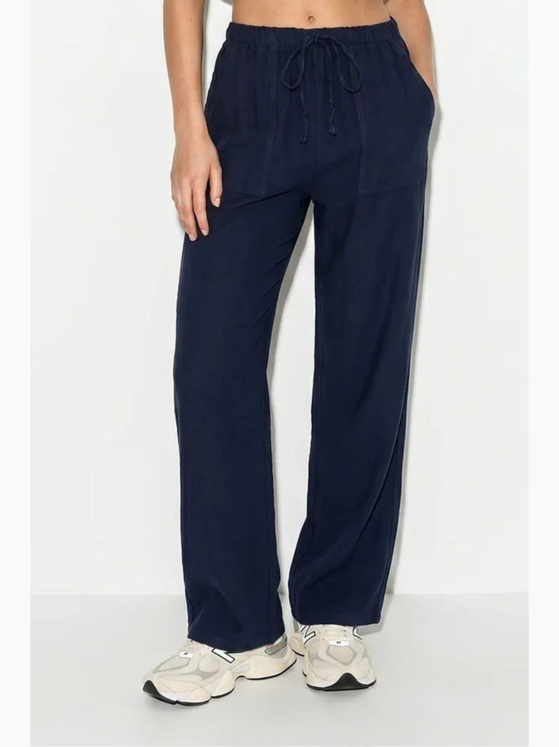 Pantalon large en coton à taille coulissée lucci Bleu marine - Kiabi