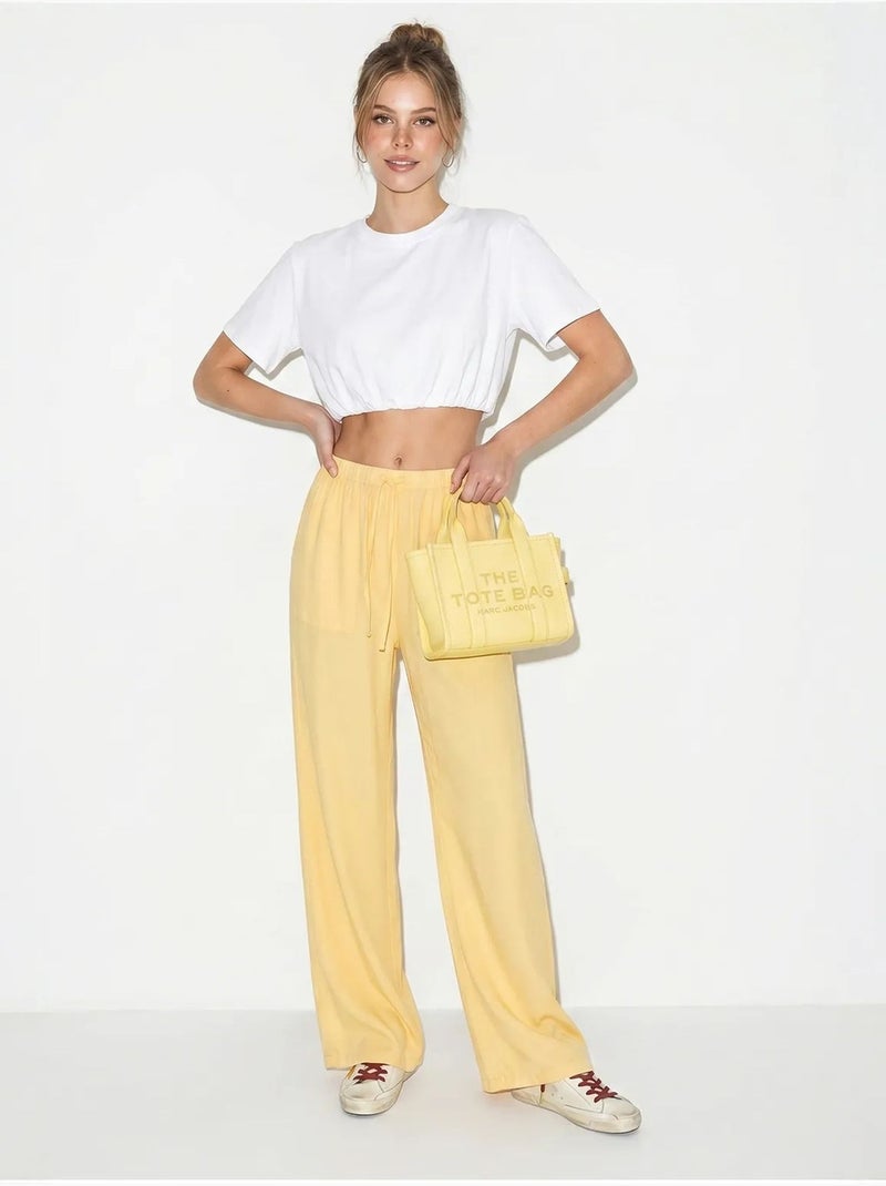 Pantalon large en coton à taille coulissée lucci Jaune citron - Kiabi