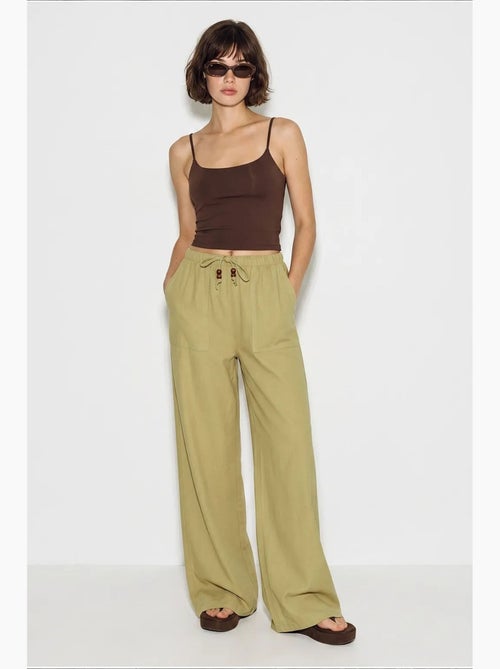 Pantalon large en coton à taille coulissée lucci - Kiabi Pantalon large en coton à taille coulissée lucci - Kiabi