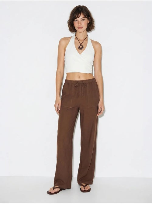 Pantalon large en coton à taille coulissée lucci - Kiabi Pantalon large en coton à taille coulissée lucci - Kiabi