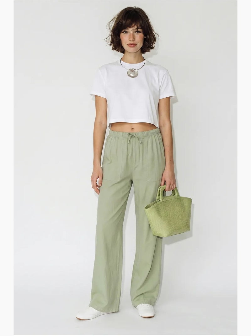 Pantalon large en coton à taille coulissée lucci Vert menthe - Kiabi