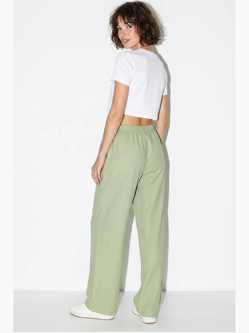 Pantalon large en coton à taille coulissée lucci Vert menthe - Kiabi