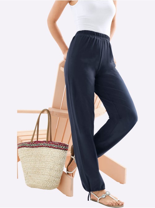 Pantalon large en coton avec ceinture élastique et ourlet réglable - Taille courte - Moda Vilona - Kiabi