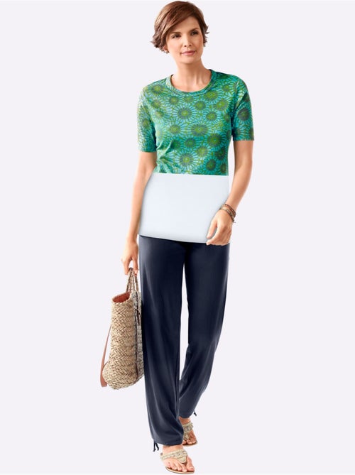 Pantalon large en coton avec ceinture élastique et ourlet réglable - Taille courte - Moda Vilona - Kiabi