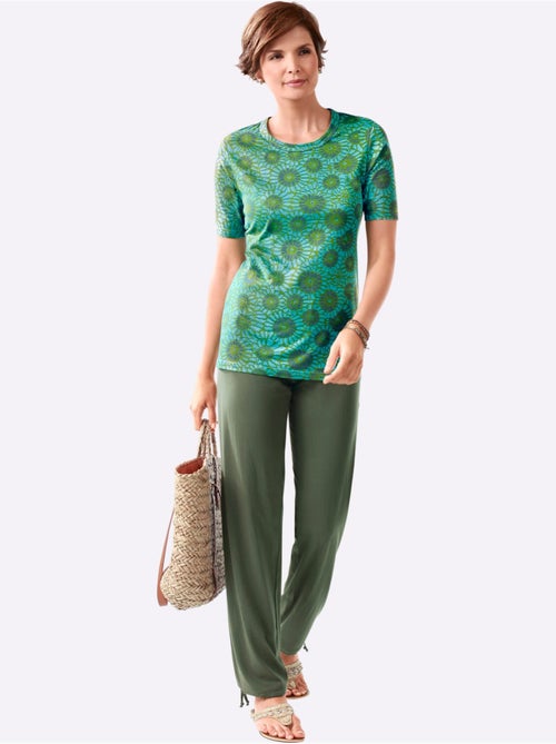 Pantalon large en coton avec ceinture élastique et ruban réglable - Taille courte - Moda Vilona - Kiabi