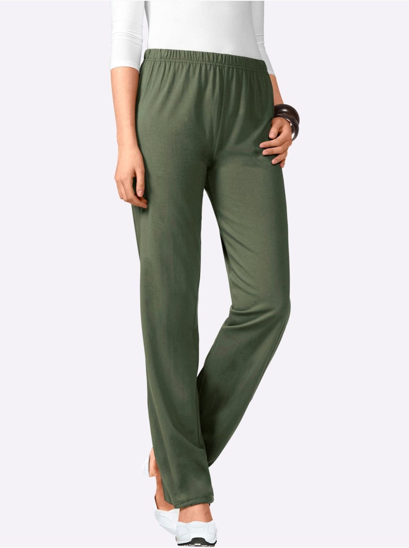 Pantalon large en coton avec ceinture élastique et ruban réglable - Taille courte - Moda Vilona Vert olive - Kiabi