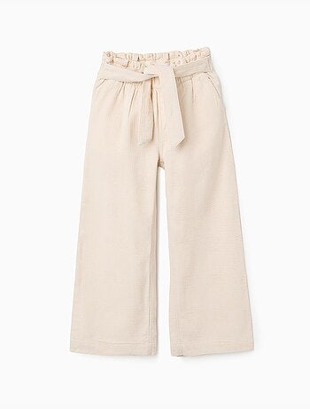Pantalon large en coton dobby avec ceinture