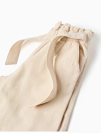 Pantalon large en coton dobby avec ceinture