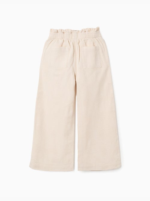 Pantalon large en coton dobby avec ceinture - Kiabi