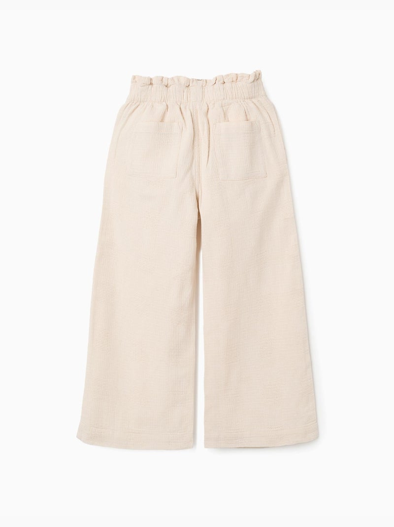 Pantalon large en coton dobby avec ceinture Blanc - Kiabi