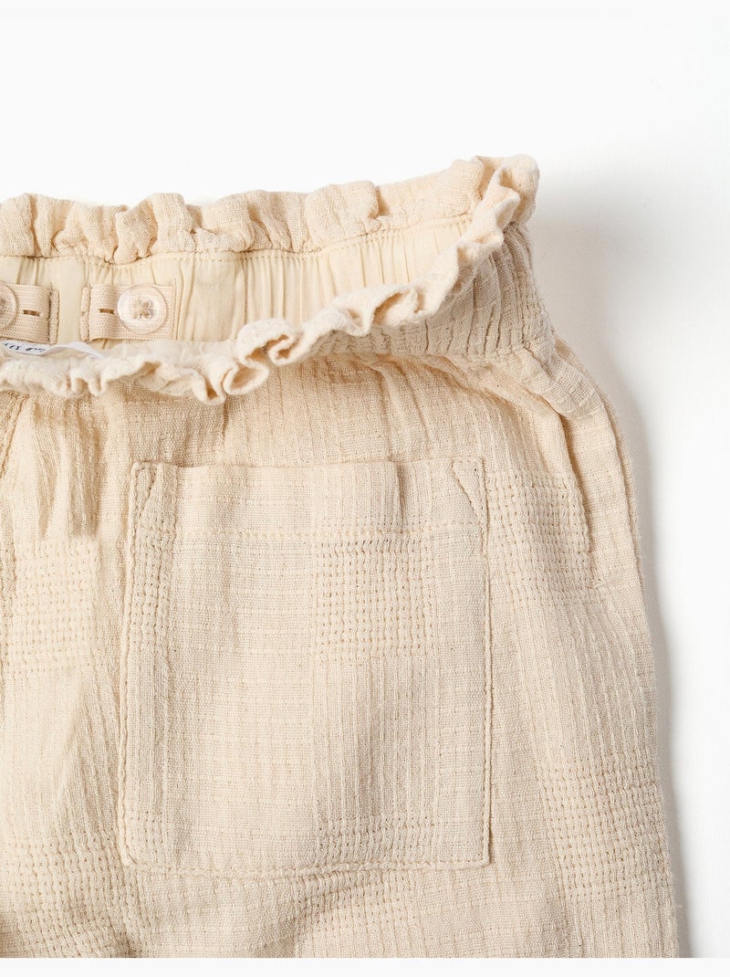 Pantalon large en coton dobby avec ceinture Blanc - Kiabi