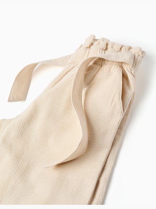 Pantalon large en coton dobby avec ceinture - Kiabi