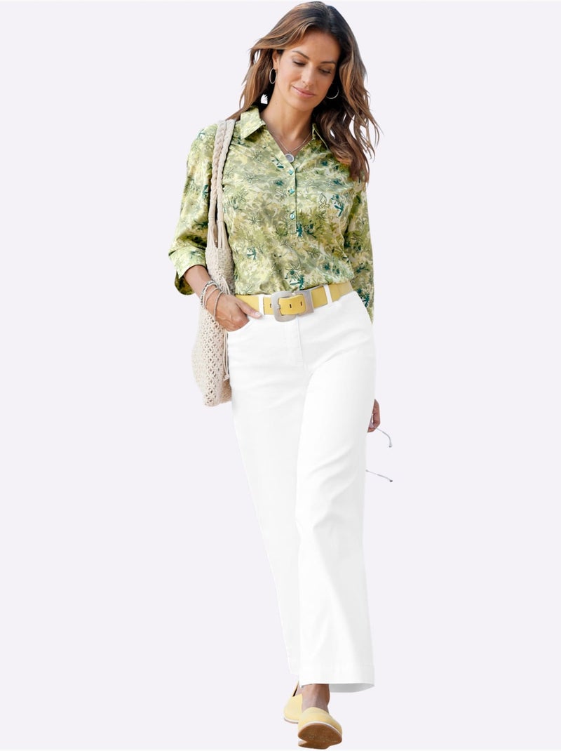 Pantalon large en coton doux à 5 poches avec broderie - Taille courte - Witt Blanc - Kiabi