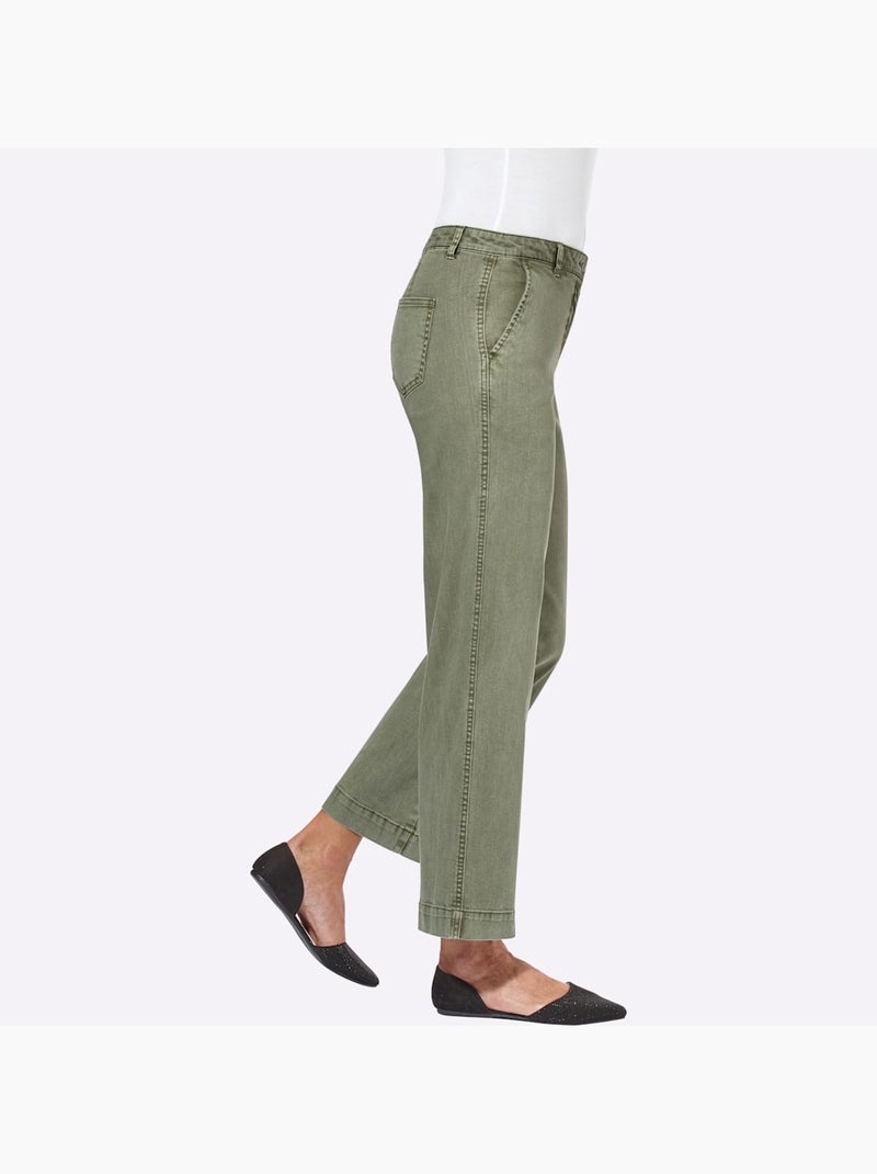 Pantalon large en coton et coupe ample - taille courte - witt Kaki - Kiabi