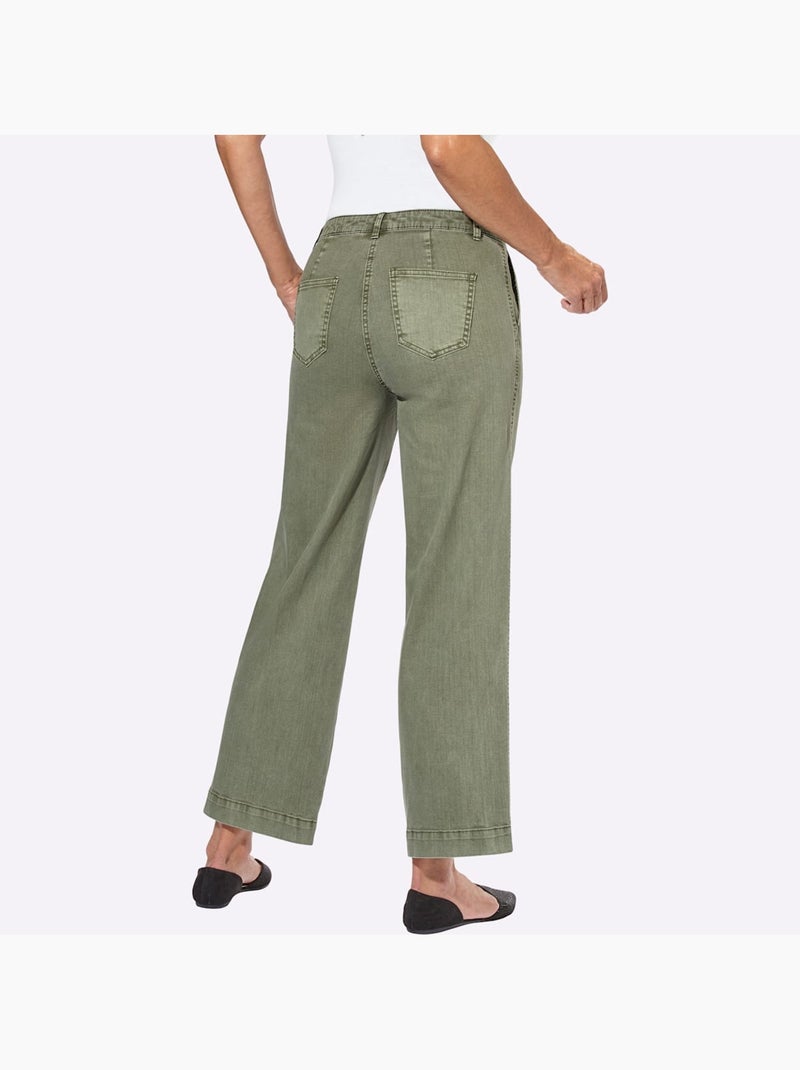 Pantalon large en coton et coupe ample - taille courte - witt Kaki - Kiabi