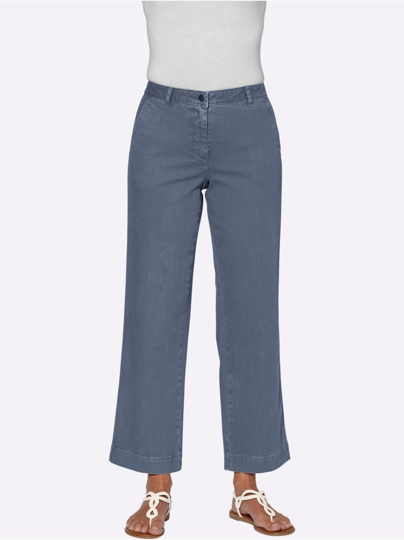 Pantalon large en coton et coupe ample à longueur cheville - taille courte - witt Bleu gris - Kiabi