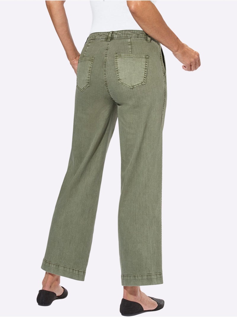 Pantalon large en coton et coupe ample à longueur cheville - taille courte - witt Kaki - Kiabi