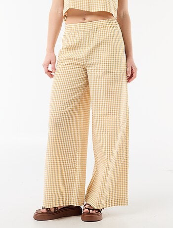 Pantalon large en coton texturé vichy