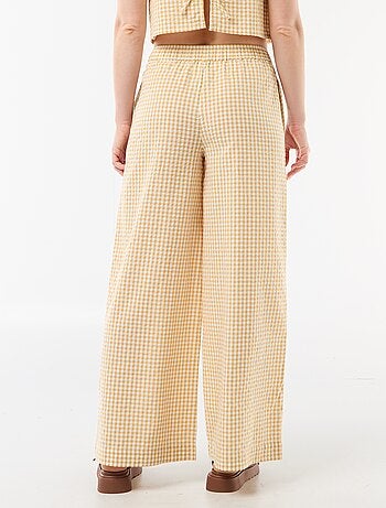 Pantalon large en coton texturé vichy