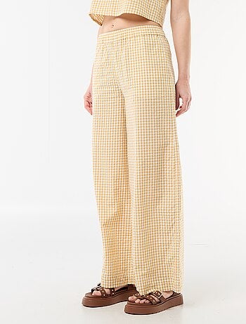 Pantalon large en coton texturé vichy