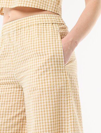 Pantalon large en coton texturé vichy