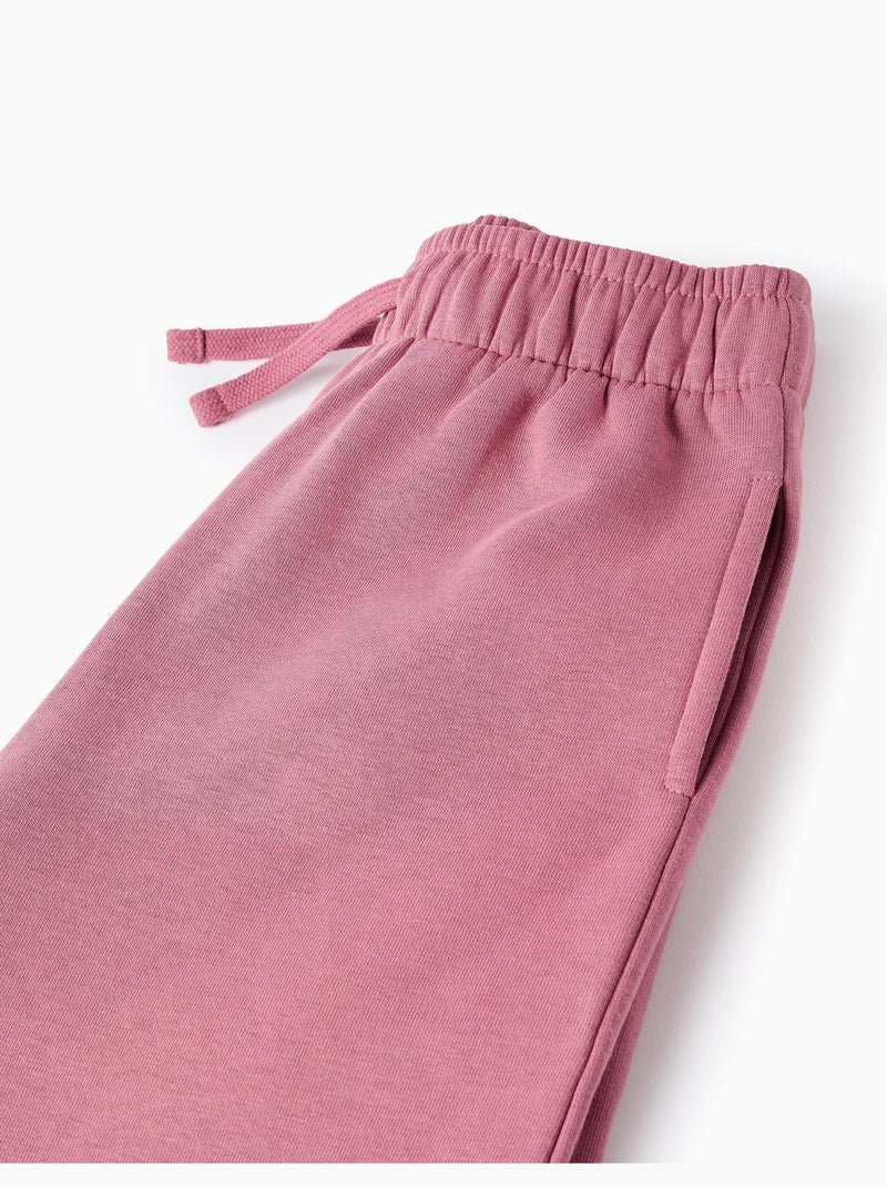 Pantalon large en coton peigné avec cordon de serrage Rose foncé - Kiabi