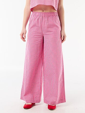 Pantalon large en coton texturé vichy