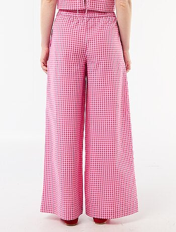 Pantalon large en coton texturé vichy