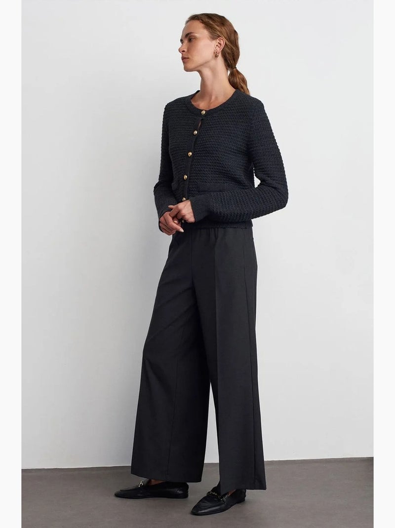 Pantalon large en crêpe à taille coulissante dilvin Gris Noir - Kiabi