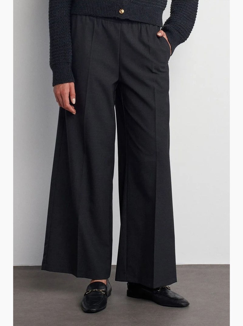 Pantalon large en crêpe à taille coulissante dilvin Gris Noir - Kiabi