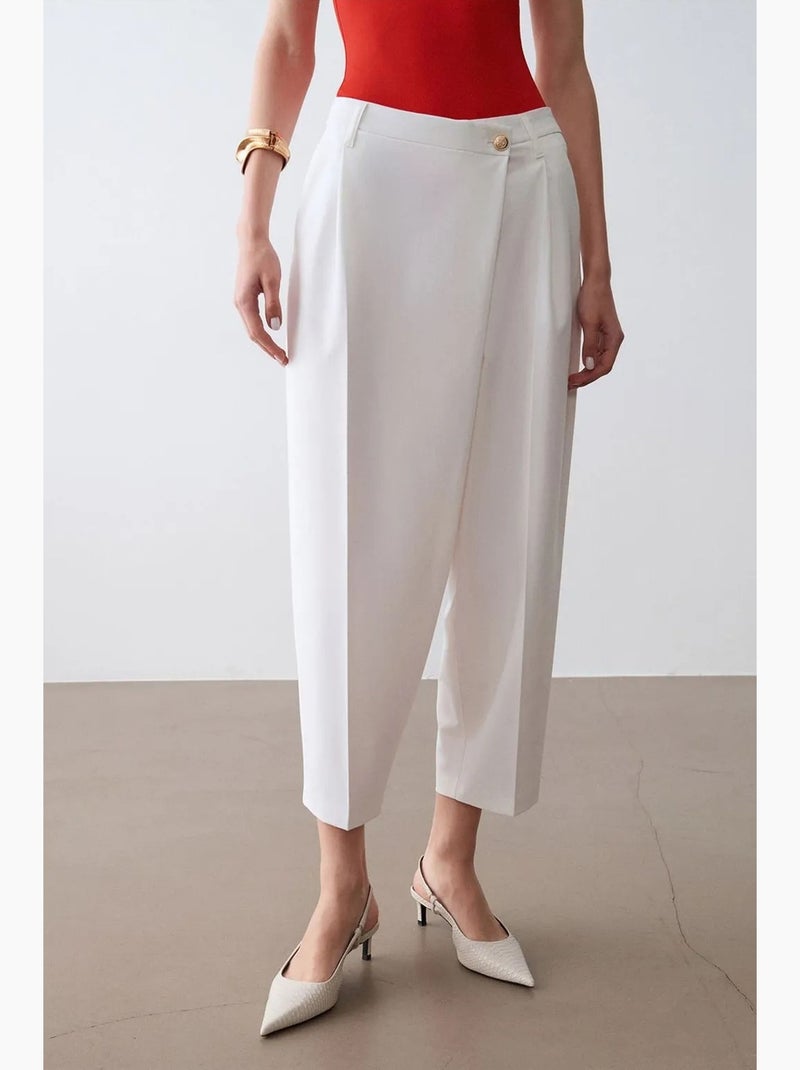 Pantalon large en crêpe à taille haute dilvin Blanc - Kiabi