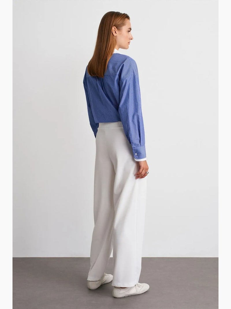 Pantalon large en crêpe à taille haute dilvin Blanc - Kiabi