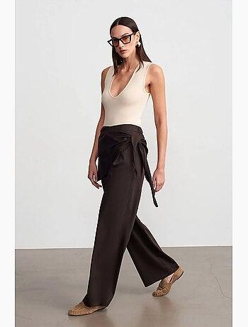 Pantalon large en crêpe à taille haute dilvin