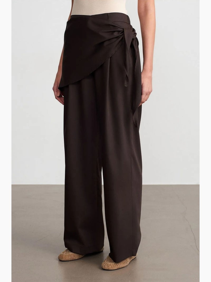 Pantalon large en crêpe à taille haute dilvin Marron foncé - Kiabi