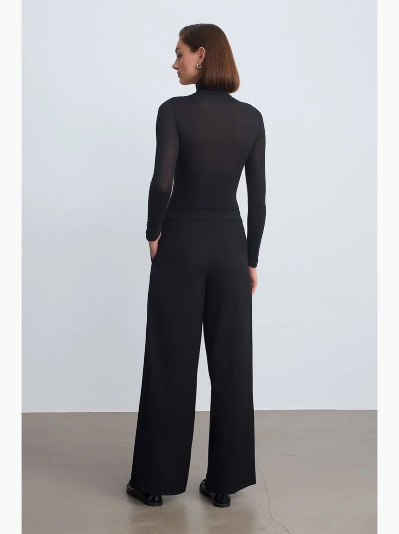 Pantalon large en crêpe à taille haute dilvin Noir - Kiabi