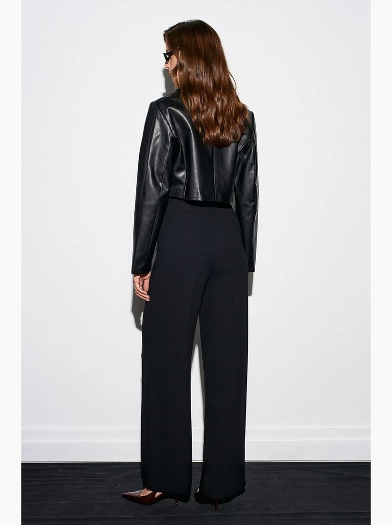 Pantalon large en crêpe à taille haute dilvin Noir - Kiabi