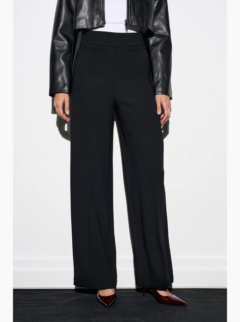 Pantalon large en crêpe à taille haute dilvin Noir - Kiabi