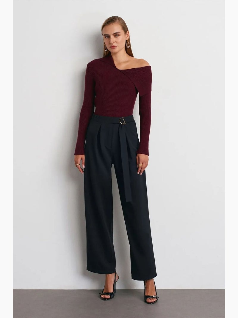 Pantalon large en crêpe à taille haute dilvin Noir - Kiabi