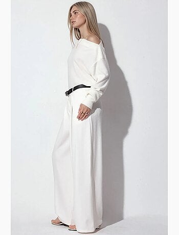Pantalon large en crêpe à taille haute et ceinture busem
