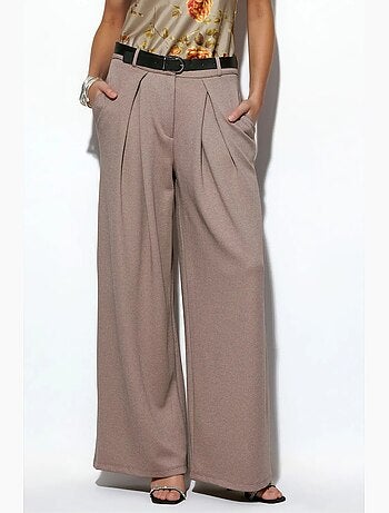 Pantalon large en crêpe à taille haute et ceinture busem