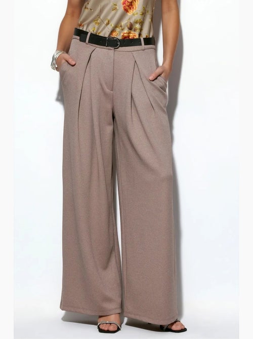 Pantalon large en crêpe à taille haute et ceinture busem - Kiabi Pantalon large en crêpe à taille haute et ceinture busem - Kiabi