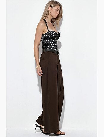Pantalon large en crêpe à taille haute et ceinture busem