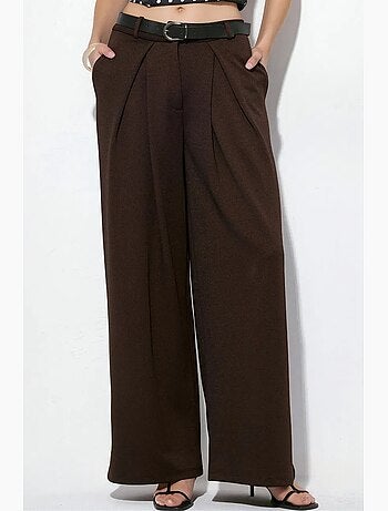 Pantalon large en crêpe à taille haute et ceinture busem