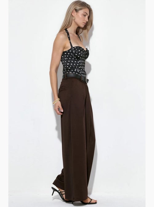 Pantalon large en crêpe à taille haute et ceinture busem - Kiabi Pantalon large en crêpe à taille haute et ceinture busem - Kiabi