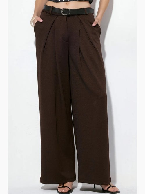 Pantalon large en crêpe à taille haute et ceinture busem - Kiabi Pantalon large en crêpe à taille haute et ceinture busem - Kiabi