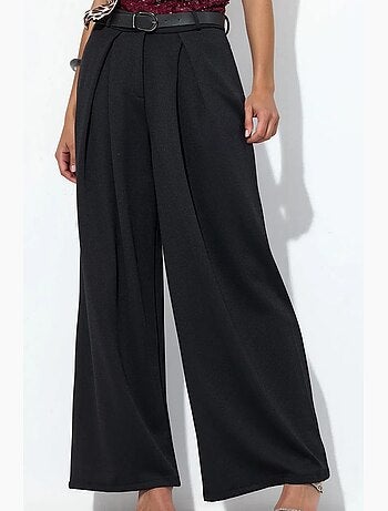 Pantalon large en crêpe à taille haute et ceinture busem