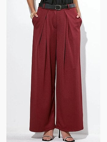 Pantalon large en crêpe à taille haute et ceinture busem