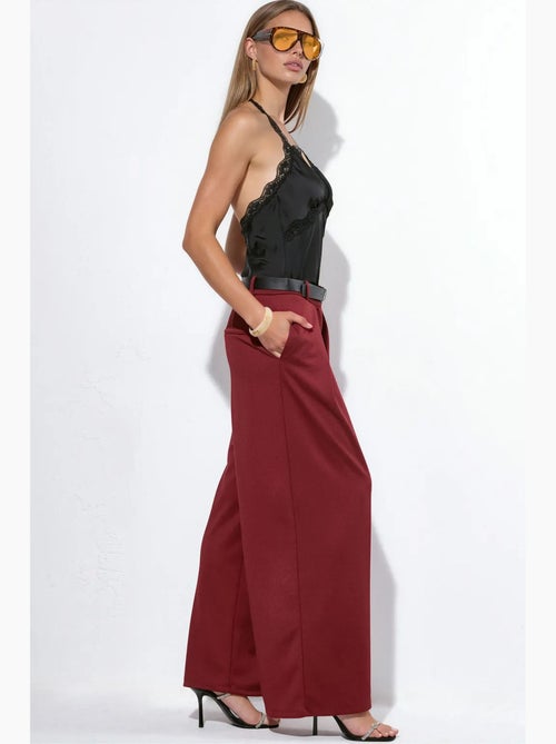 Pantalon large en crêpe à taille haute et ceinture busem - Kiabi Pantalon large en crêpe à taille haute et ceinture busem - Kiabi