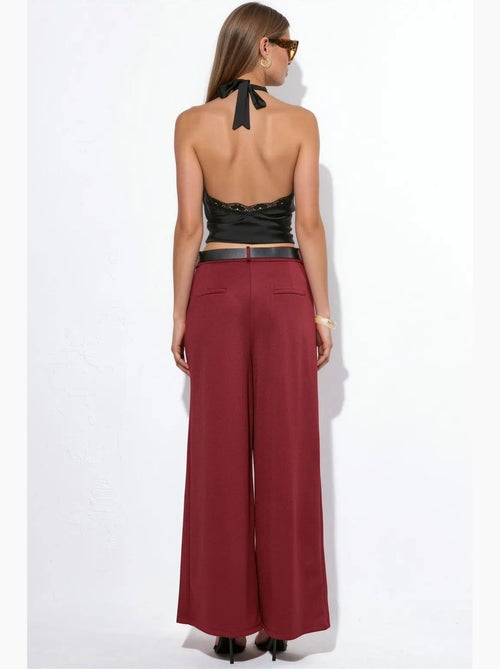 Pantalon large en crêpe à taille haute et ceinture busem - Kiabi Pantalon large en crêpe à taille haute et ceinture busem - Kiabi